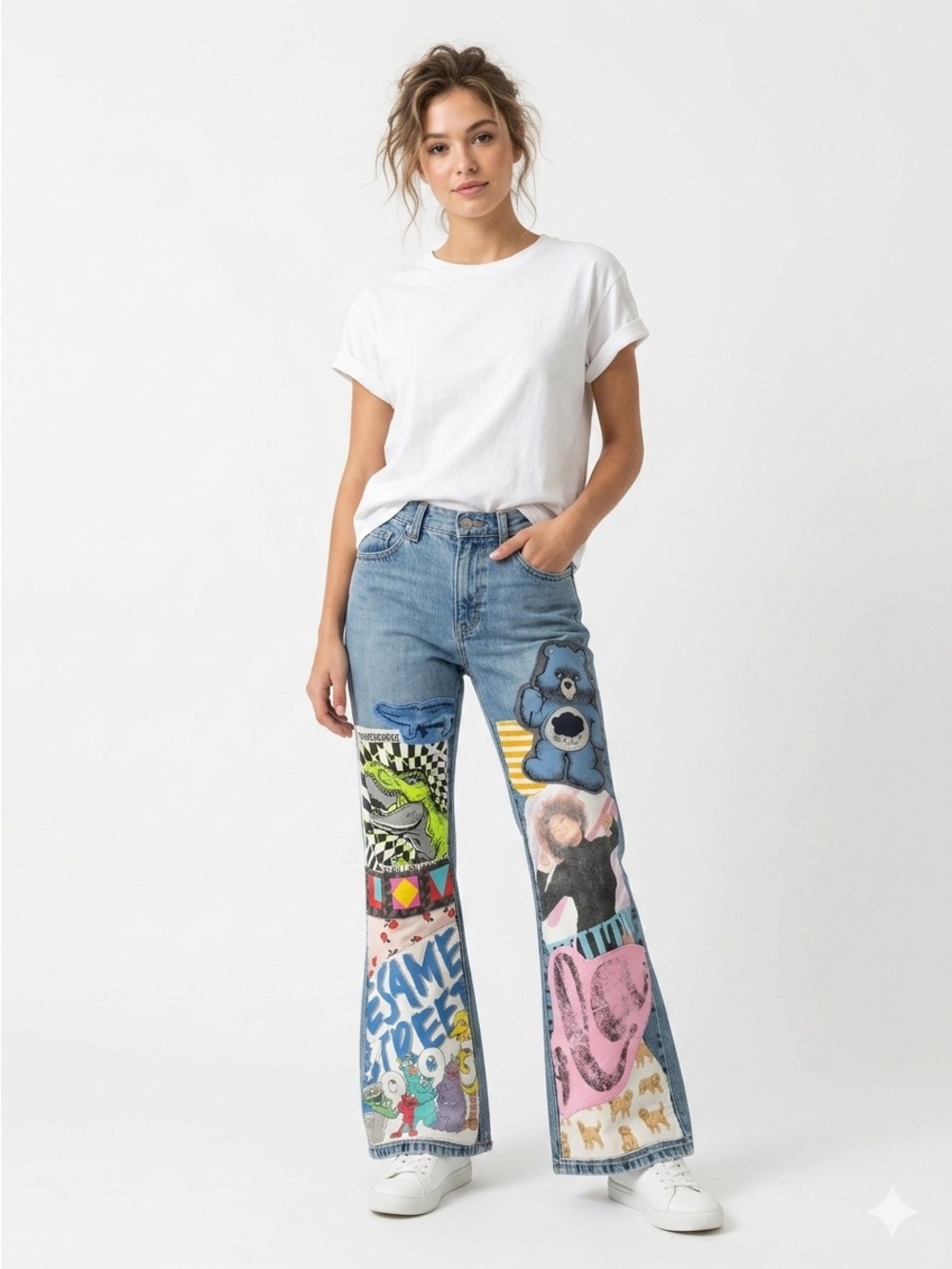 Y2K GAP Low Rise Flare Custom Patchwork Jeans Size 4/6 Upcycled Rigid Denim OOAK